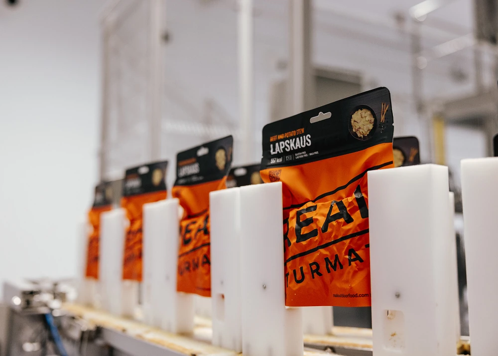 pouches on a production line
