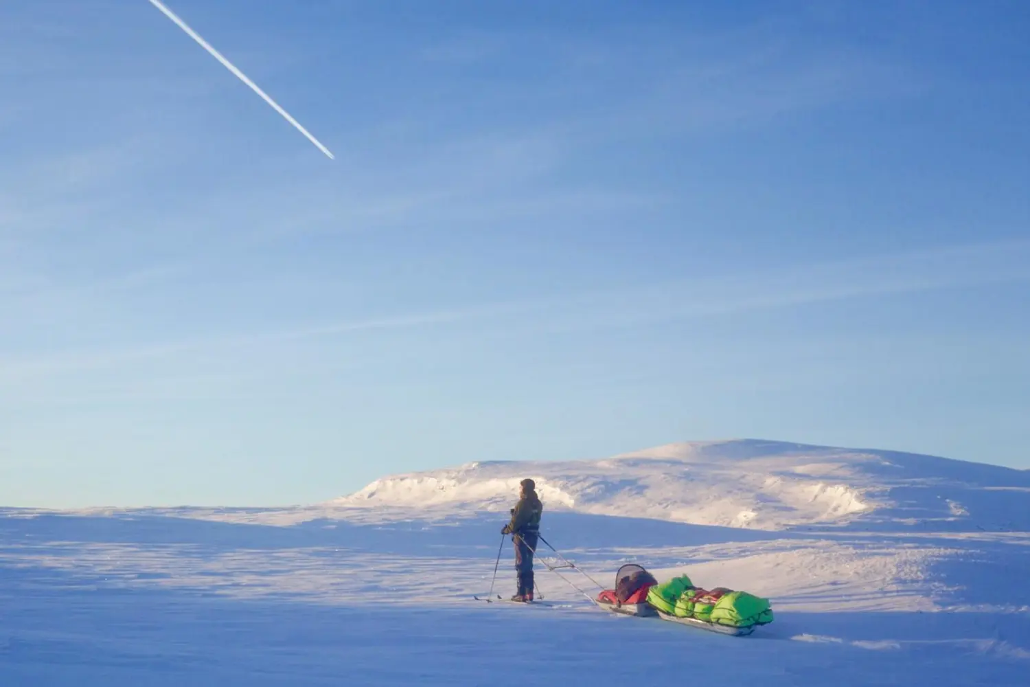 Alexander Read with pulk in the snow