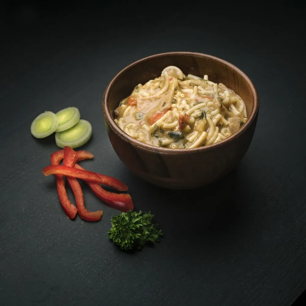 creamy pasta with pork prepared